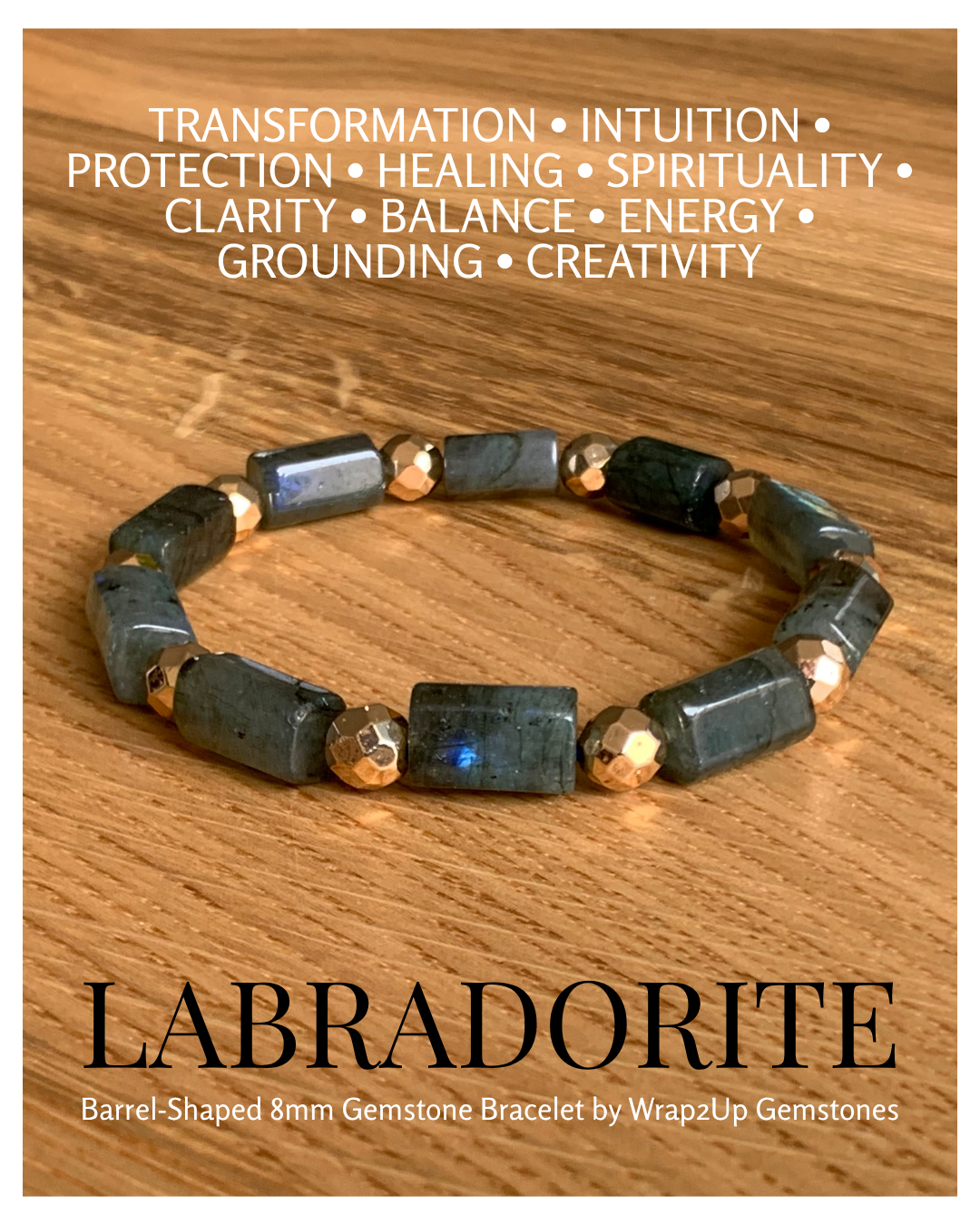 LABRADORITE BARREL-SHAPED 8mm GEMSTONE BRACELET