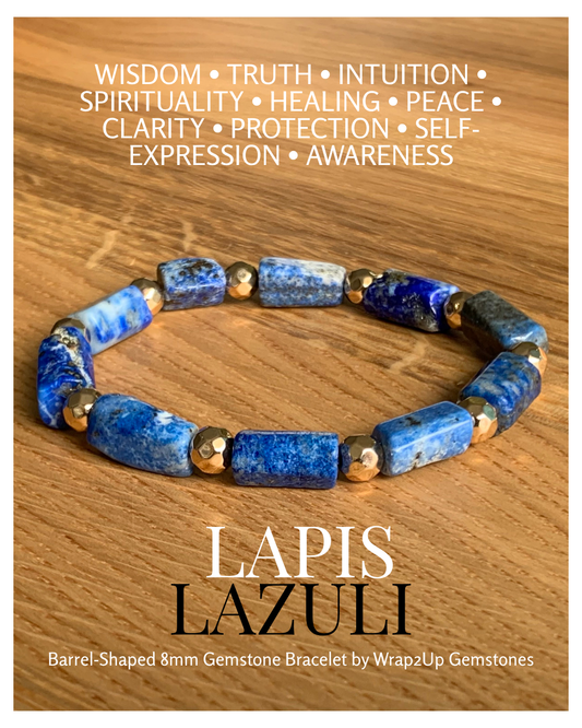 LAPIS LAZULI BARREL-SHAPED 8mm GEMSTONE BRACELET