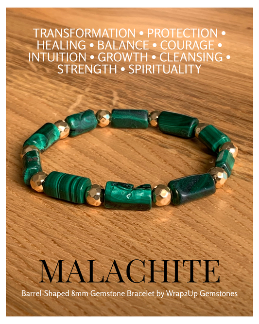 MALACHITE BARREL-SHAPED 8mm GEMSTONE BRACELET