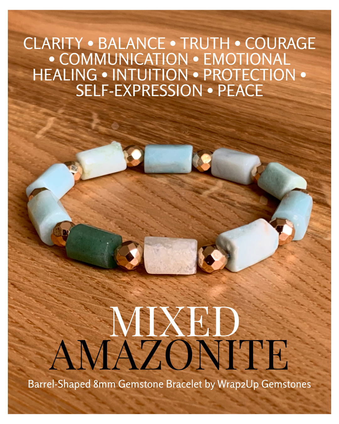 MIXED AMAZONITE BARREL-SHAPED 8mm GEMSTONE BRACELET