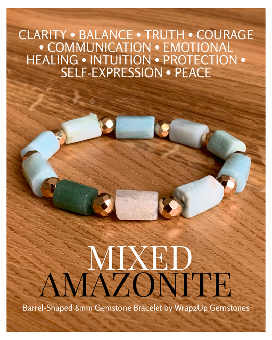 MIXED AMAZONITE BARREL-SHAPED 8mm GEMSTONE BRACELET