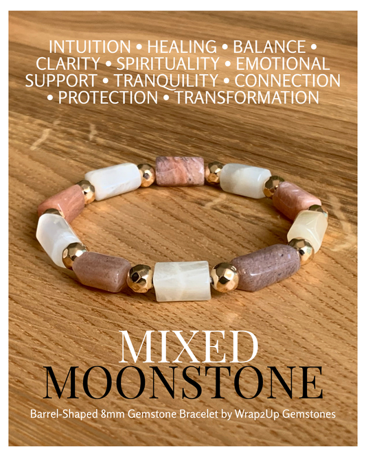 MIXED MOONSTONE BARREL-SHAPED 8mm GEMSTONE BRACELET