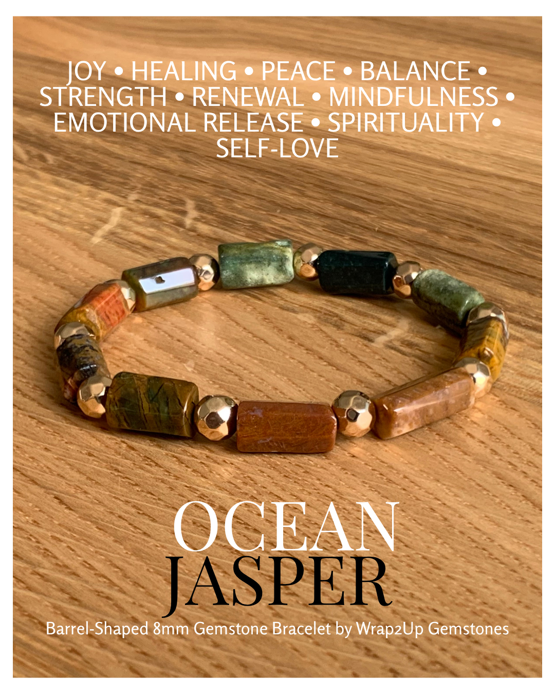 OCEAN JASPER BARREL-SHAPED 8mm GEMSTONE BRACELET