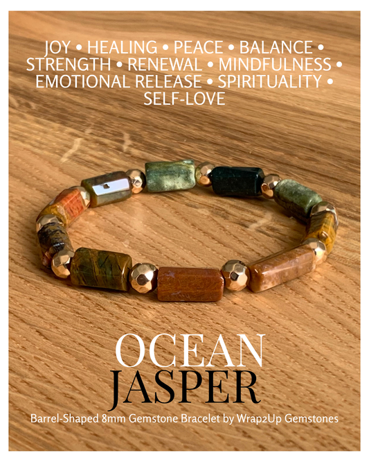 OCEAN JASPER BARREL-SHAPED 8mm GEMSTONE BRACELET