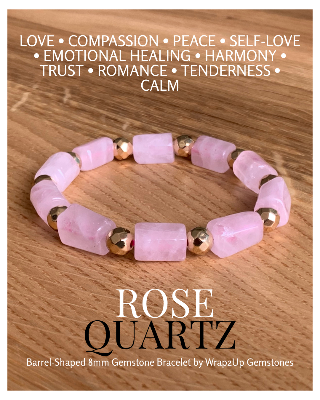 ROSE QUARTZ BARREL-SHAPED 8mm GEMSTONE BRACELET