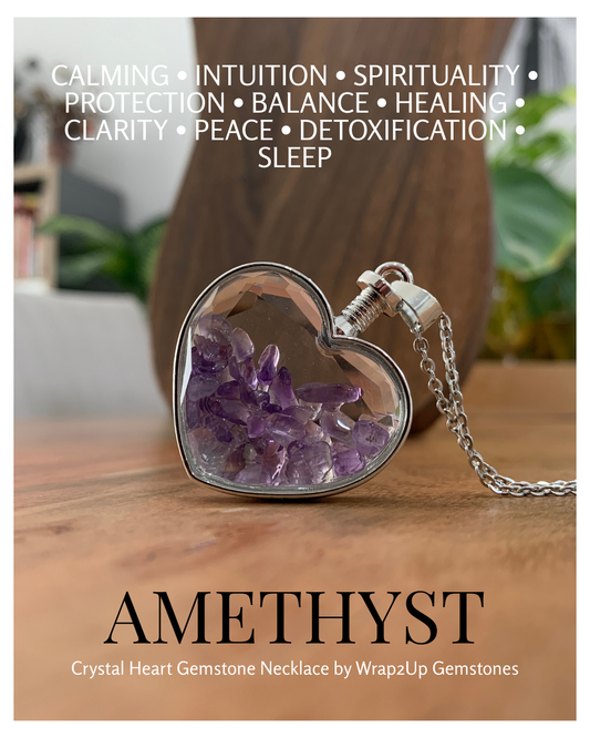 AMETHYST IN CRYSTAL HEART GEMSTONE NECKLACE