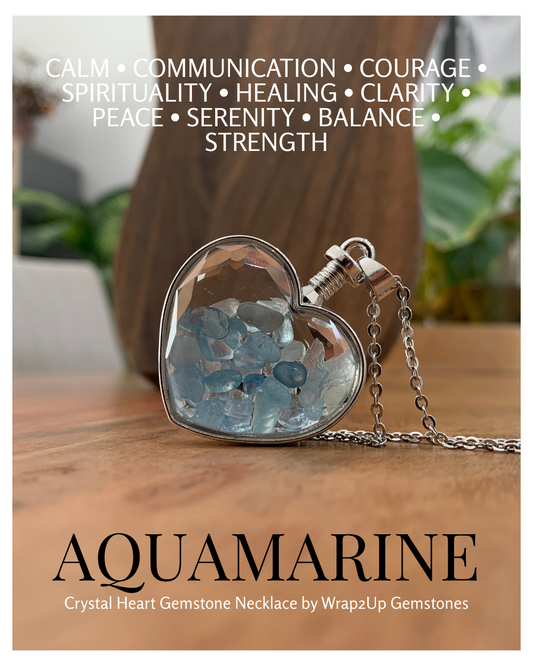AQUAMARINE IN CRYSTAL HEART GEMSTONE NECKLACE