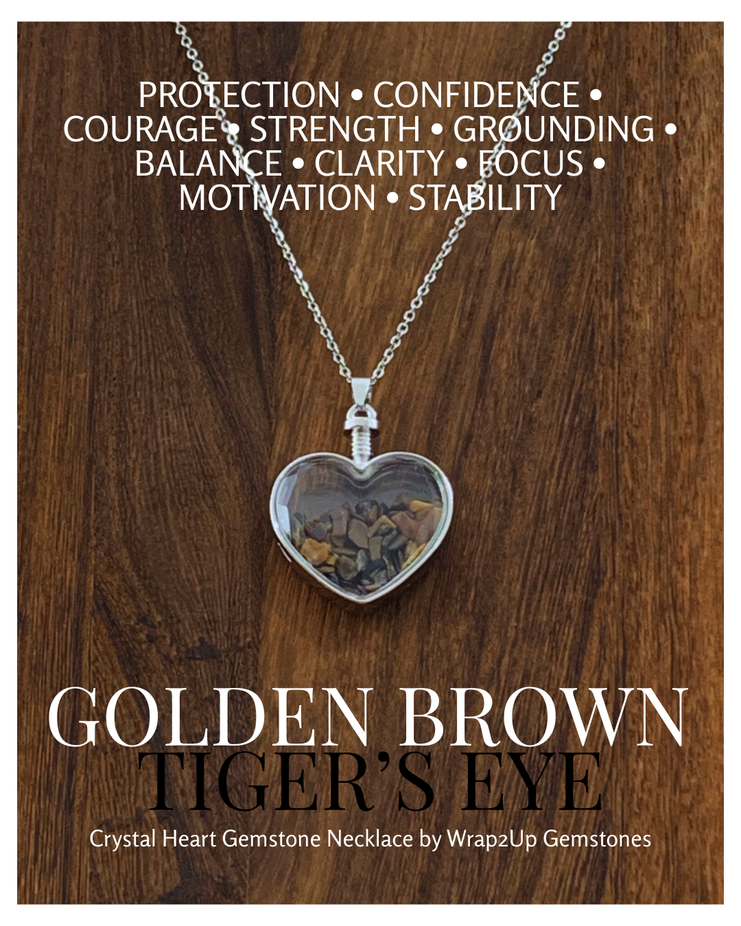 GOLDEN BROWN TIGER’S EYE IN CRYSTAL HEART GEMSTONE NECKLACE