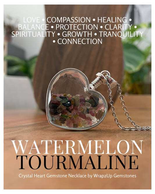 WATERMELON TOURMALINE IN CRYSTAL HEART GEMSTONE NECKLACE