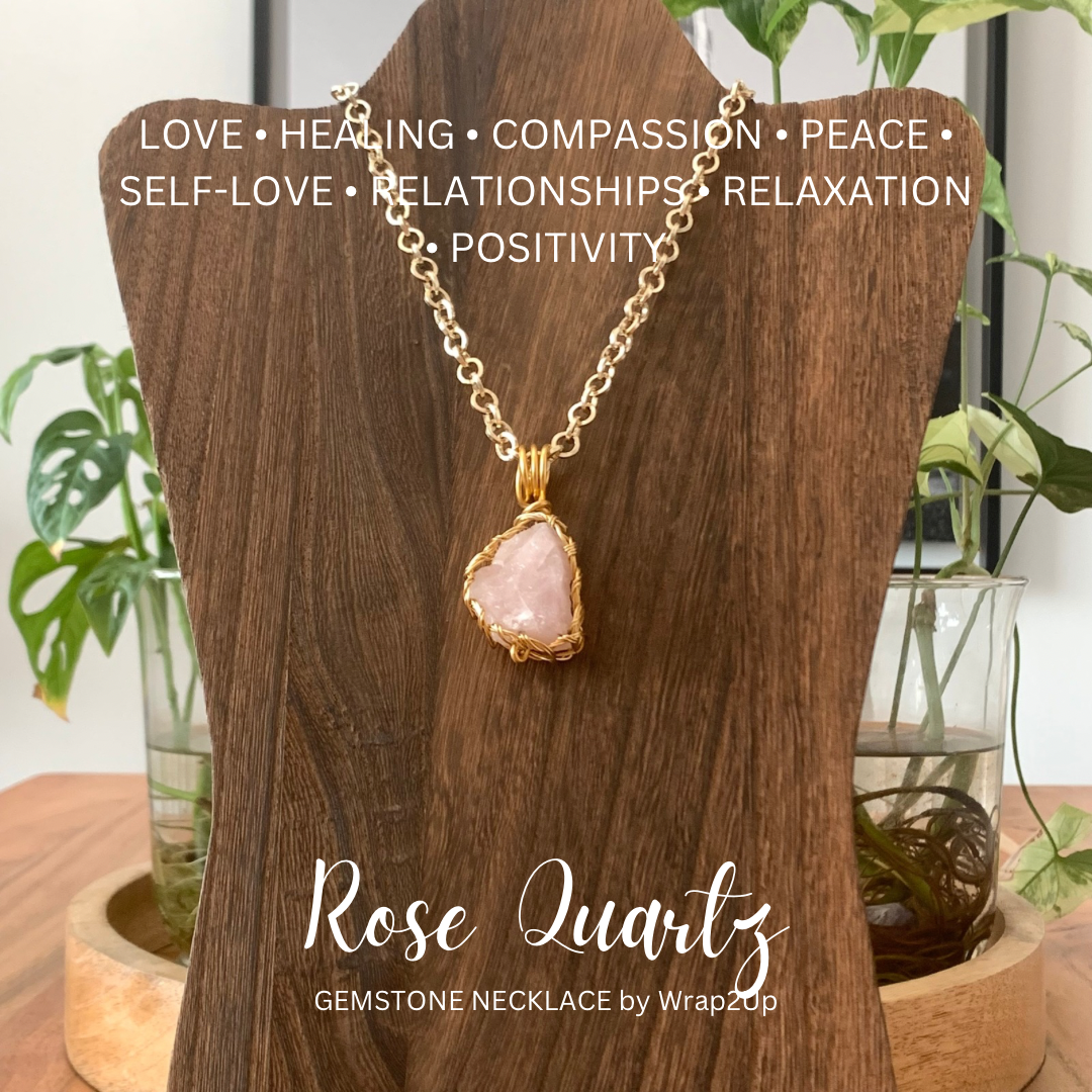 ROSE QUARTZ WIRE-WRAPPED GEMSTONE NECKLACE