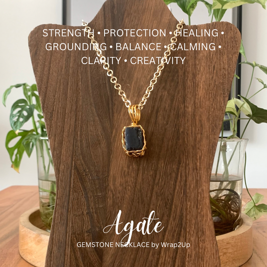 AGATE WIRE-WRAPPED GEMSTONE NECKLACE