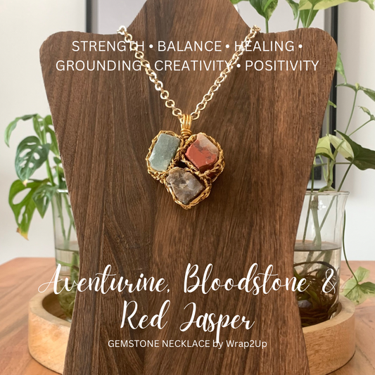 AVENTURINE, BLOODSTONE & RED JASPER WIRE-WRAPPED GEMSTONE NECKLACE