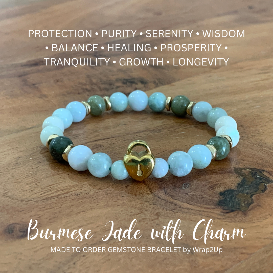 BURMESE JADE with STAINLESS STEEL CHARM MADE TO ORDER GEMSTONE BRACELET